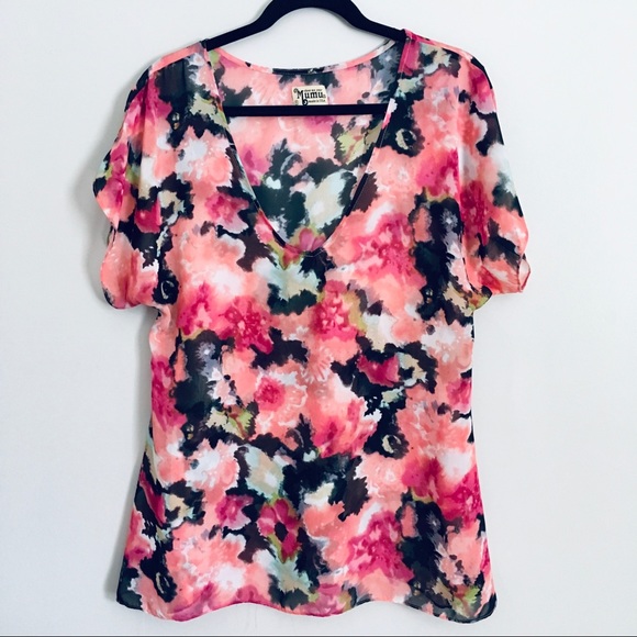 Show Me Your MuMu Tops - Show me your mumu pink sheer floral vneck top M